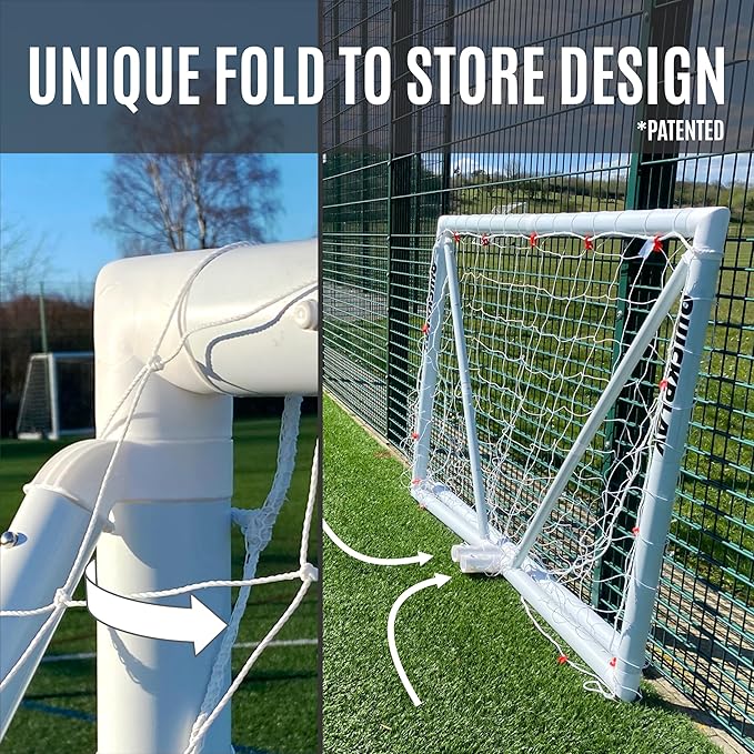 QUICKPLAY Q-Fold Soccer Goal | 30-Second Folding Design for Easy Setup | Portable & Weatherproof uPVC Soccer Goal for Backyard | Durable Post for Adults & Kids