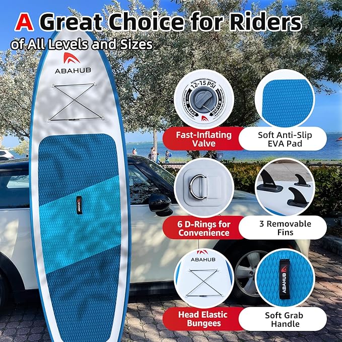 Abahub Inflatable SUP, Wide 10'6" x 31"/34" x 10'6" iSUP, Blue Standup Paddleboard with Adjustable SUP Kayak Paddle, for Yoga, Paddle Board, Kayaking, Surf, Canoe, Fishing