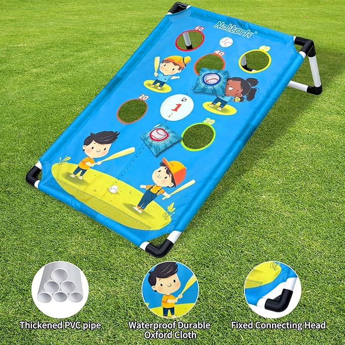 Portable Cornhole Set PVC Framed Corn Holes Outdoor Game Set with 2 Cornhole Boards, 8 Cornhole Bean Bags and Carrying Case, Camping Games Indoor Outdoor for Kids and Adults, Travel Camping Accessory