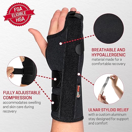 Boxer Fracture Splint Hand Brace with Finger Support – Wrist Brace Right Hand with Adjustable Fit, Hypoallergenic Material & Soft Edges – Designed for Metacarpal Fracture, Sprain, or Swelling