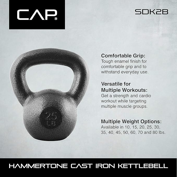 WF Athletic Supply Hammerstone Painted Cast Iron Kettlebells, Home & Gym Equipment, Great for Strength Training, Full Body Workout & Crossfit Training, Color & Size Options Available in 10-80 Pounds