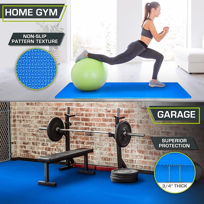 ProsourceFit Extra Thick Puzzle Exercise Mat 3/4", EVA Foam Interlocking Tiles for Protective, Cushioned Workout Flooring for Home and Gym Equipment, Blue 4-Pack, 3/4" Thick 96 Square Feet