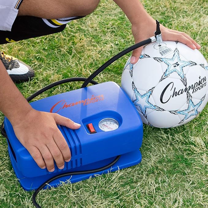 Champion Sports Electric Ball Inflator with Needle - Quiet Air Compressor for Basketball, Soccer, Volleyball & Sports Balls, High PSI Rating, Fast Inflation, 110-120V AC Power for Gym & School Use
