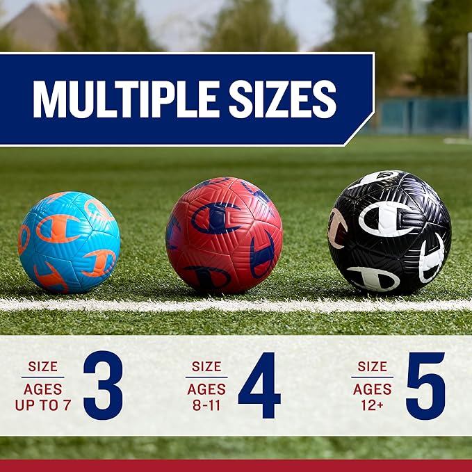 Champion Youth & Adult Soccer Ball - Paneled Design, Enhanced Control, Durable Cover & Butyl Bladder, for Indoor & Outdoor Training, Sizes 3, 4, 5, Includes 6" Pump