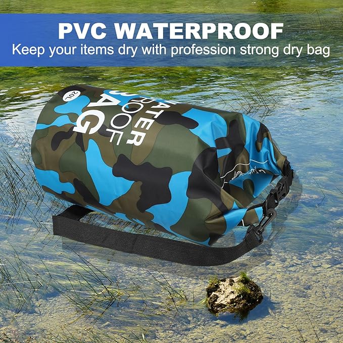 Waterproof Dry Bag, 5L Fit for Women Men Water Proof Bags Lightweight Dry Storage Floating Backpack with Whistle for Travel Boating Kayaking (Yellow Camouflage)