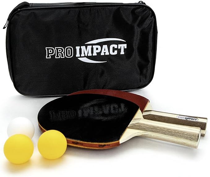 Pro Impact Ping Pong Set – 2 Professional Wooden Paddles, 3 Table Tennis Balls & Carry Case – Indoor/Outdoor Racket Kit for Beginner & Intermediate Players, Kids & Adults