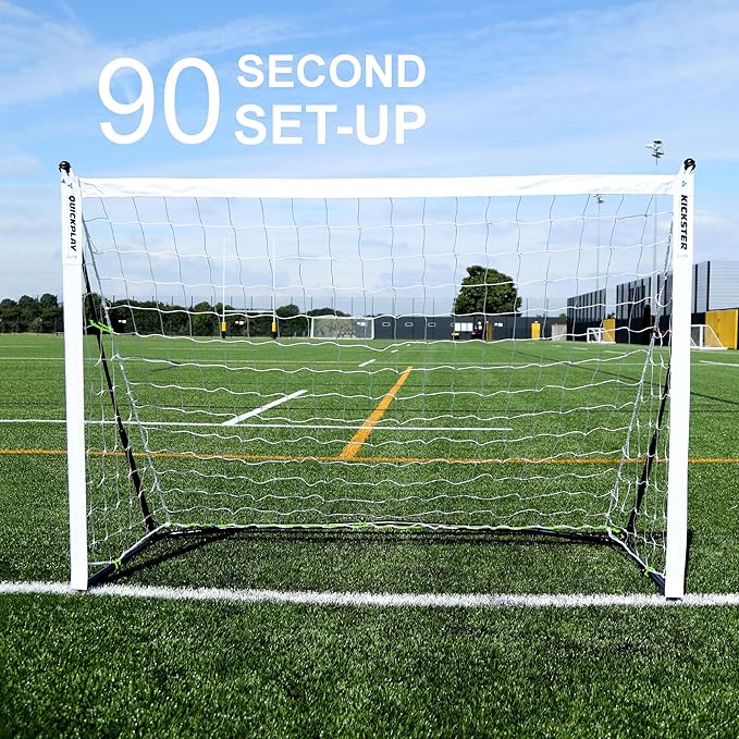 QUICKPLAY Kickster Elite Portable Soccer Goal | Integrated Weighted Base for Training on Turf, Hard Floors or Grass | Sizes 5x3', 6x4', 12x6', 16x7', & 3x2M [Single Goal]