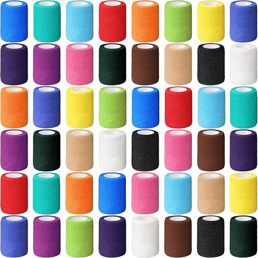 Treela 48 Pack Self Adhesive Wrap Bandage Bulk, 3 Inch X 5 Yard Self Adherent Cohesive Bandage Elastic Athletic Tape Breathable Wound Tape for Stretch Athletic Sports Wrist Ankle(Multicolored)