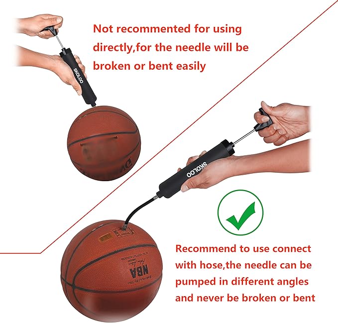 SKOLOO 10" Portable Hand Air Ball Pump Inflator Kit with Needle, Nozzle, Extension Hose for Soccer Basketball Football Volleyball Water Polo Rugby Exercise Sports Ball Balloon Swim Inflatables