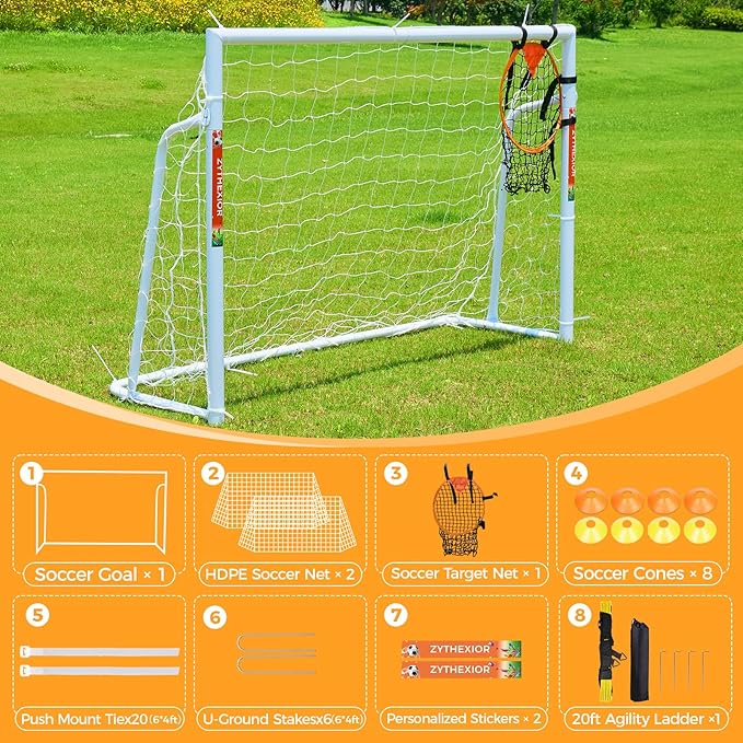 Soccer Goal 12x6,10x6.5, 8x6, 6x4FT Soccer Goals for Backyard Metal Soccer Goals for Kids Youth Adults Large Outdoor 2" Steel Soccer Goal Post Frame with Soccer Net Target Net Portable Agility Ladder