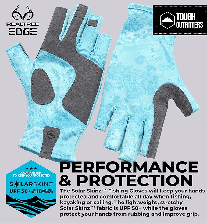 Tough Outdoors UV Fishing Gloves - Fingerless, Kayaking & Sailing - UPF 50+ Sun Protection