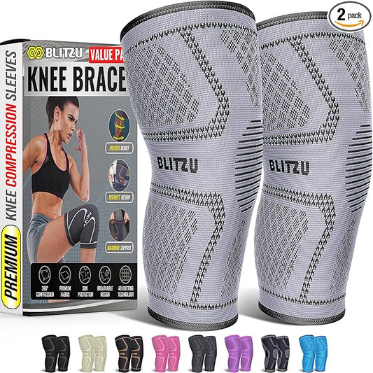 Knee Brace for Women & Men, 2 Pack Compression Knee Brace, Knee Support Sleeve for Pain Relief, Running, Workout, Sports, Knee Braces for ACL, Meniscus Tear, Arthritis and Injury Recovery Grey S