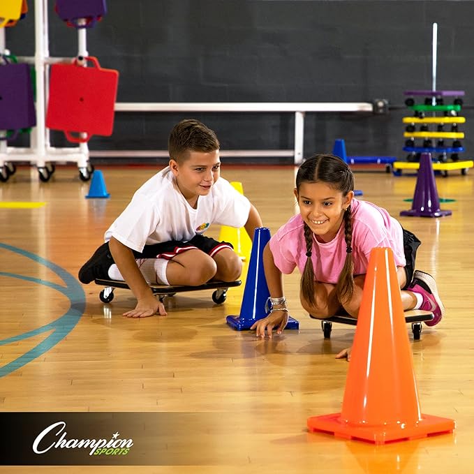 Champion Sports Scooter Board – Choice of Handles or No Handles, Durable Plastic Scooters for Youth Gym & PE Class, Indoor & Outdoor Play, Non-Marring Wheels, Multiple Sizes & Colors