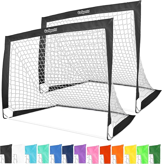 GoSports 4 x 3 ft Portable Soccer Goals for Kids - 13 Colors - Set of 2 Team Tone Pop Up Nets for Backyard