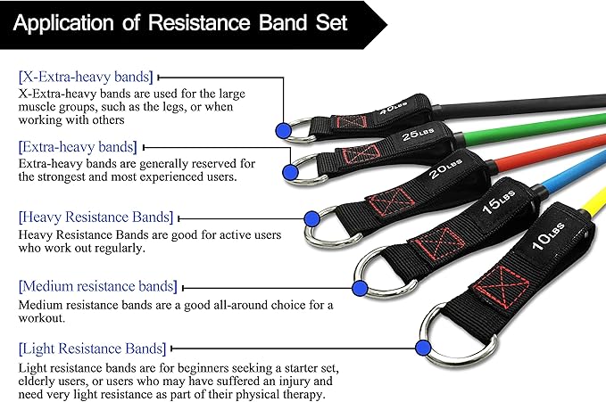 TheFitLife Resistance Bands with Handles - Designed for American Body Types, Exercise Workout Tubes for Men, Women, Includes Large Handles, Ankle Straps, Door Anchor, Fitness Levels