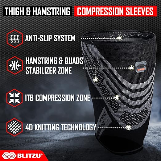 Hamstring Compression Sleeve, Thigh Compression Sleeve for Women and Men, Upper Leg Brace for Groin, Sciatica & Quad Tendonitis, Wrap Support for Recovery, Running, Sports and Workout Black L