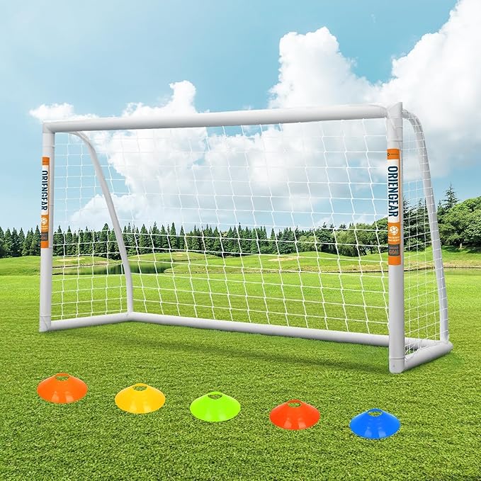 ORIENGEAR Soccer Goal, 12x6/10x6.5/8x6/6x4 Full Size Soccer Goals for Backyard, Soccer Net with Training Discs, Portable Soccer Goal for Kids and Adults with 1 Carry Bag, Porterias De Futbol