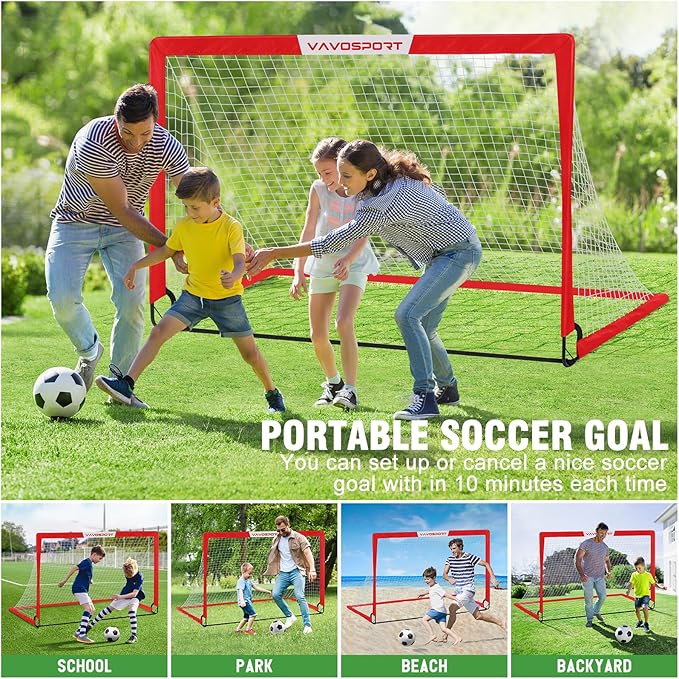 Soccer Goal, 2 of 6'x4' Kids Soccer Goals for Backyard Set, Portable Pop Up Soccer Net, Practice Soccer Training Equipment with Ball, Cones for Toddler,Youth Sports Outdoor Games Yard Play