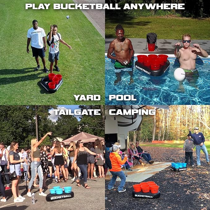 BucketBall | Team Color Edition | Party Pack (Green/Orange): Original Yard Pong Game: Best Camping, Beach, Lawn, Outdoor, Family, Adult, Tailgate, Jumbo, Giant Game