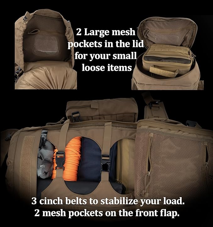 75L Large Tactical Backpack Military Ruchsack with Internal Frame, MOLLE, and Hydration System for Camping Backpacking Hiking