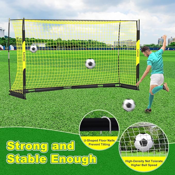 Collapsible Soccer Goal, 12×6 ft /6×4 ft Portable Soccer Goal Net for Backyard, Quick Setup Soccer Goals with 1 Carry Bag, 1 Agility Ladder, 4 Ground Nails,12 Training Cones