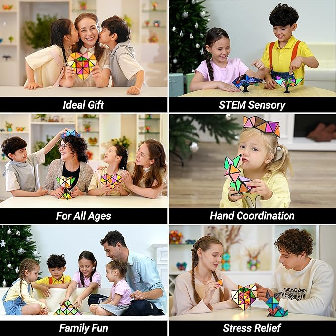 TOSY Magnet Pyramid - 1 Cube Transforms into 1 Billion Shapes, 12 Pieces, 243 Rare Earth Magnets, Glowing, Christmas Stocking Stuffers Gift for Kids, Creative Puzzle STEM Toy, Mixed Set