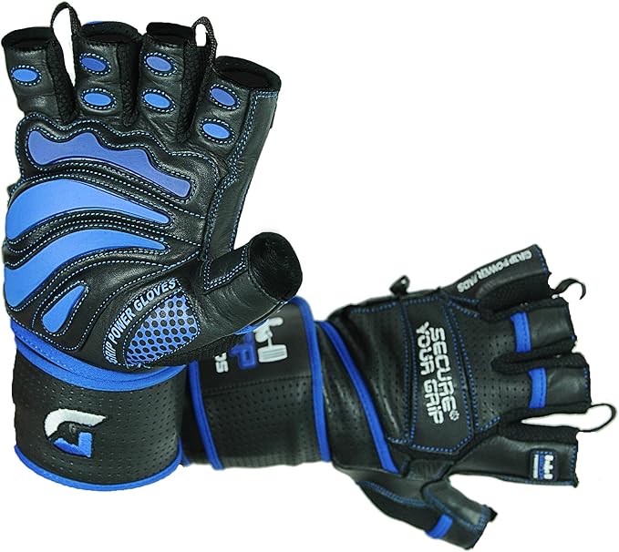 Elite Leather Gym Gloves with Built in 2" Wide Wrist Wraps Grip & Design for Weightlifting Power Lifting Bodybuilding & Strength Training Workout Exercises, Size : Large