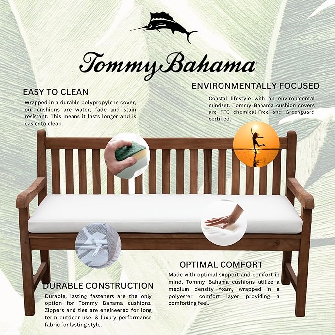 Tommy Bahama Bench Cushion, 48" X 19" X 2.5", Bamboo Bay Bone