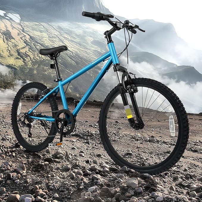 Goplus Mountain Bike, 20/24 Inch Kids Bicycle w/ 6-Speed Drivetrain, Suspension Fork, Dual Brakes, Adjustable Seat, Outdoor Cycling Children City Bike for Boys Girls