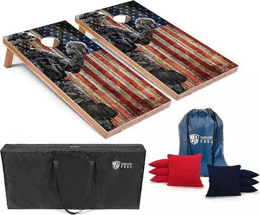Tailgating Pros American Themed Lightweight Corn Hole Board Set w/Bean Bags and Carrying Case - 4'x2' Cornhole Toss