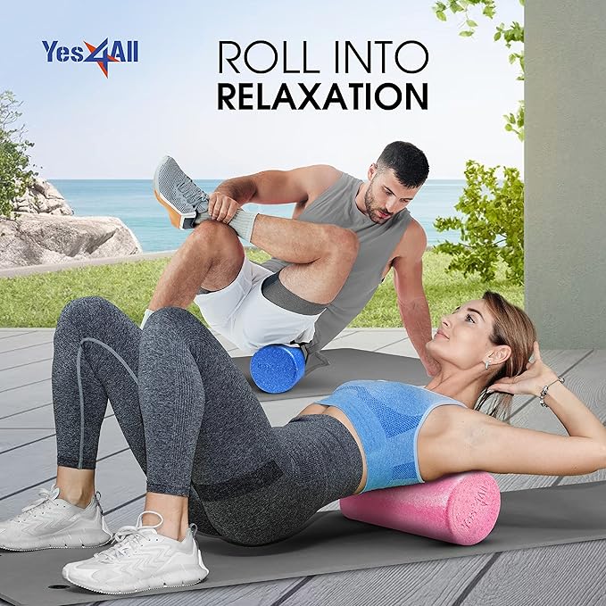 Yes4All High Density Foam Roller for Back, Variety of Sizes & Colors for Yoga, Pilates - Blue - 24 Inches