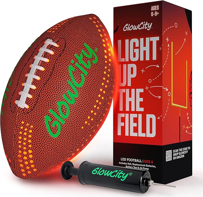 GlowCity Glow in The Dark Football - Size 3/6 Light Up Ball Gifts for Kids, Teens & Adults - Bright Football for Night Outdoor Games - Sports Birthday Gift Ideas for Boys Ages 6 7 8 9 10 11 12 13 14