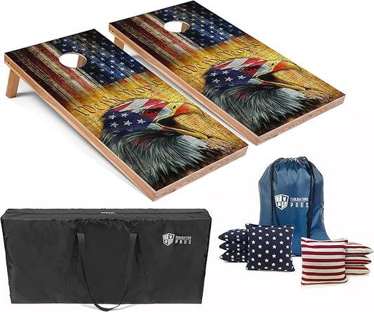Tailgating Pros American Themed Lightweight Corn Hole Board Set w/Multicolored Built-in LED Lights, Bean Bags and Carrying Case - 4'x2' Cornhole Toss