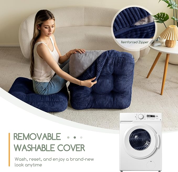 Washable Floor Pillow Cushion for Adults, Meditation Cushion Pillow, Large Square Floor Sitting, Removable Tufted Corduroy Cover, for Tatami Living Room or Yoga, 22x22 Inch, 2Pack, Machine Washable