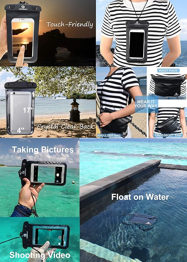 Freegrace Waterproof Dry Bags Set of 3 Dry Bag with 2 Zip Lock Seals & Detachable Shoulder Strap, Waist Pouch & Phone Case - Can Be Submerged Into Water (Sky Blue, 20L)