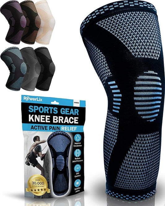 POWERLIX Knee Compression Sleeve - Best Knee Brace for Knee Pain for Men & Women â€“ Knee Support for Running, Basketball, Volleyball, Weightlifting, Gym, Workout, Sports - (Light Blue XXL)