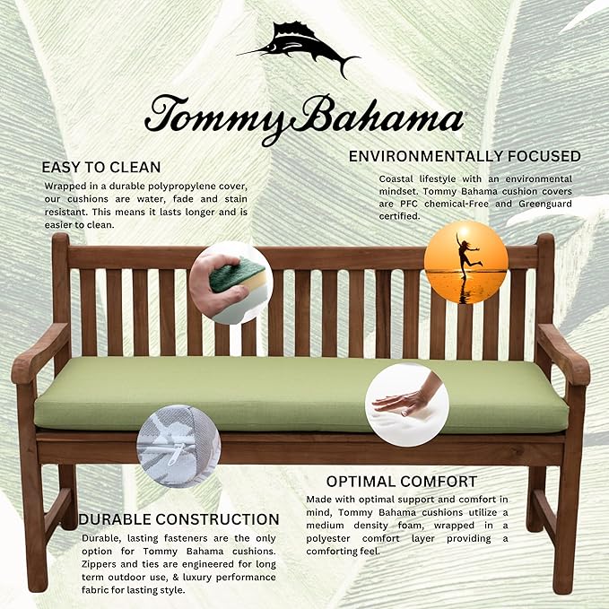 Tommy Bahama Bench Cushion, 44" X 19" X 2.5", Bamboo Bay Pear