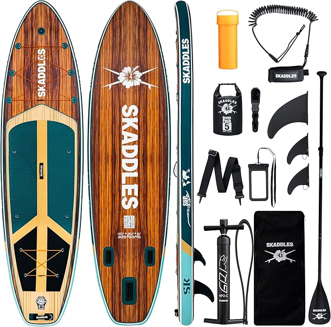 11' Inflatable Stand Up Paddle Board – Extra Wide SUP for Adults & Kids of All Skill Levels, Stable Paddleboard with Pump, Fins, Backpack, Accessories & Waterproof Phone Pouch