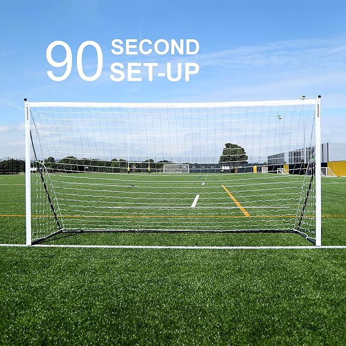 QUICKPLAY Kickster Elite Portable Soccer Goal | Integrated Weighted Base for Training on Turf, Hard Floors or Grass | Sizes 5x3', 6x4', 12x6', 16x7', & 3x2M [Single Goal]