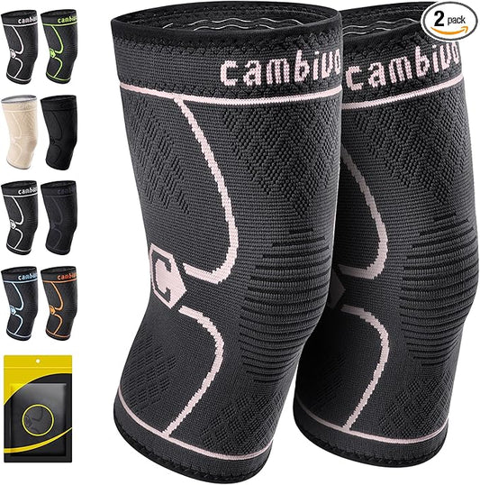 CAMBIVO 2 Pack Knee Brace, Knee Compression Sleeve for Men and Women, Knee Support for Running, Workout, Gym, Hiking, Sports (Pink, Small)