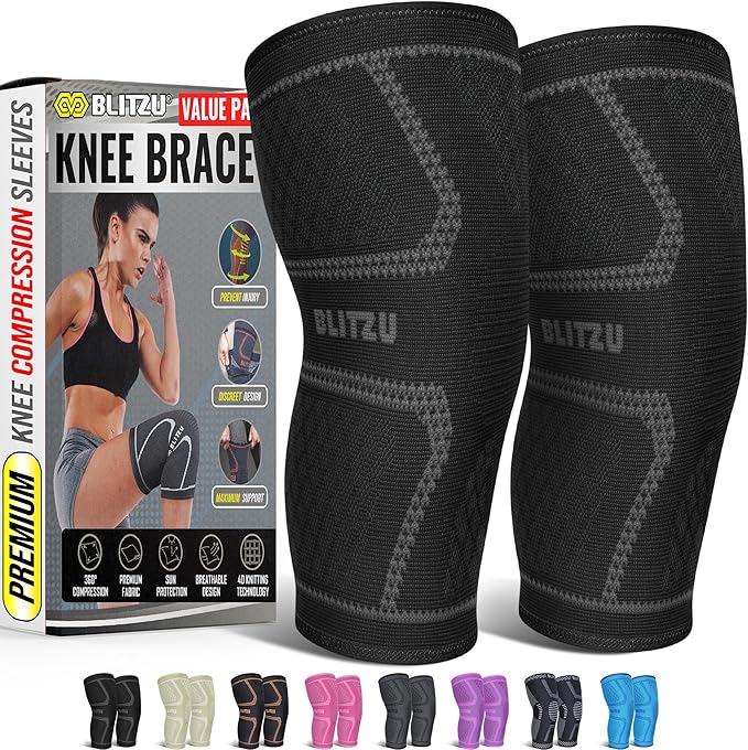 Knee Brace for Women & Men, 2 Pack Compression Knee Brace, Knee Support Sleeve for Pain Relief, Running, Workout, Sports, Knee Braces for ACL, Meniscus Tear, Arthritis and Injury Recovery Black XL