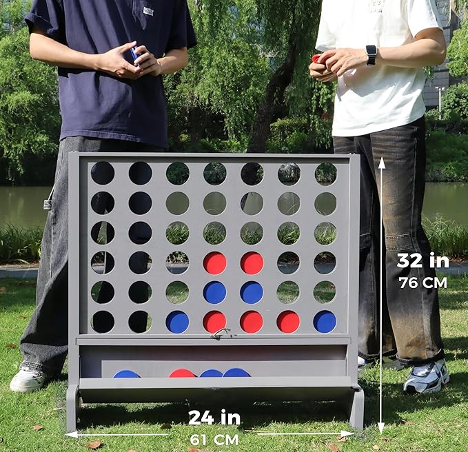 Giant Wooden 4 in a Row Connect Games with Folding Tray - Yard Outdoor Beach Games with Carrying Case - Two Styles to Play - Patented Product