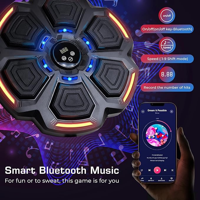 PHYLOKS™ Music Boxing Machine with Gloves, 9 Speeds & 9 Modes, Bring The Boxing Arena Home with Smart Reflex Lights, Music Punching Trainer for Home Fitness & Fun