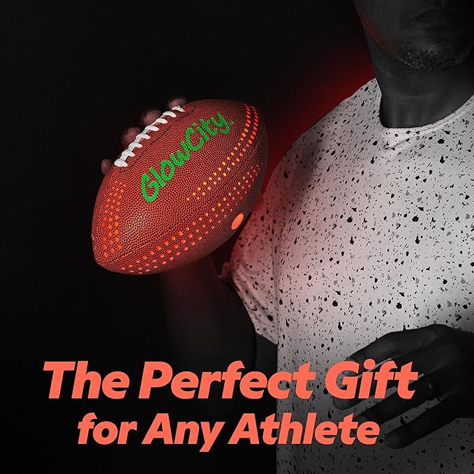 GlowCity Glow in The Dark Football - Size 3/6 Light Up Ball Gifts for Kids, Teens & Adults - Bright Football for Night Outdoor Games - Sports Birthday Gift Ideas for Boys Ages 6 7 8 9 10 11 12 13 14