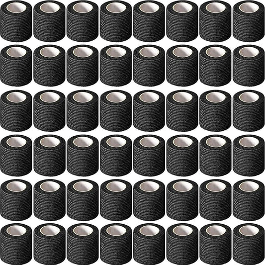 Treela 64 Pack 2" x 5 Yards Self Adhesive Cohesive Bandage Wraps, Elastic Breathable Athletic Tape, Flexible Self Adherent Bandage Rolls for Wrist, Ankle, Fingers, Sports & Pets (Black)