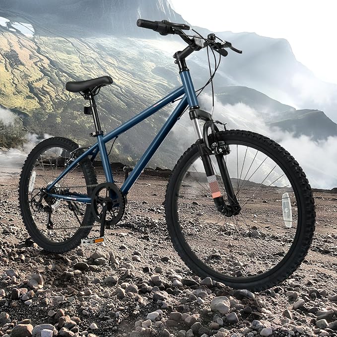 Goplus Mountain Bike, 20/24 Inch Kids Bicycle w/ 6-Speed Drivetrain, Suspension Fork, Dual Brakes, Adjustable Seat, Outdoor Cycling Children City Bike for Boys Girls