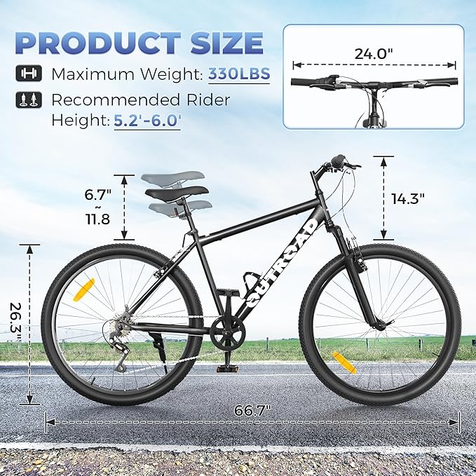 26 inch Mountain Bike with Lightweight Cycling Bicycles, Dual Disc/V Brake,Metal Frame Bicycle for Men and Women, Adult