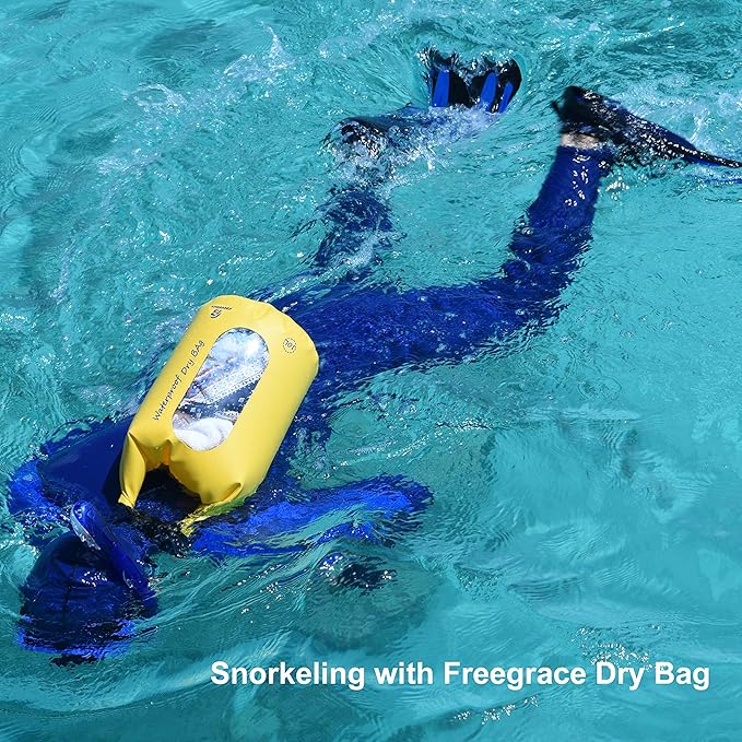 Freegrace Waterproof Dry Bags Set of 3 Dry Bag with 2 Zip Lock Seals & Detachable Shoulder Strap, Waist Pouch & Phone Case - Can Be Submerged Into Water - for Swimming (Navy Blue, 5L)