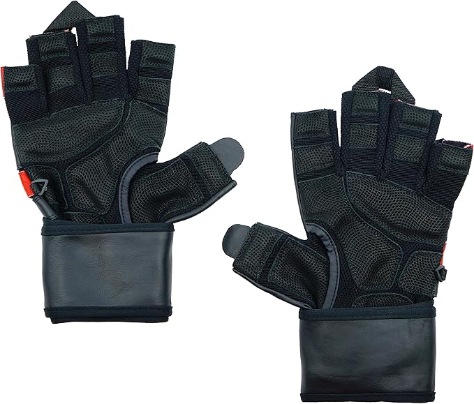 Epic Leather Gym Gloves with Built in 2" Wide Wrist Wraps Grip & Design for Weightlifting Power Lifting Bodybuilding & Strength Training Workout Exercises