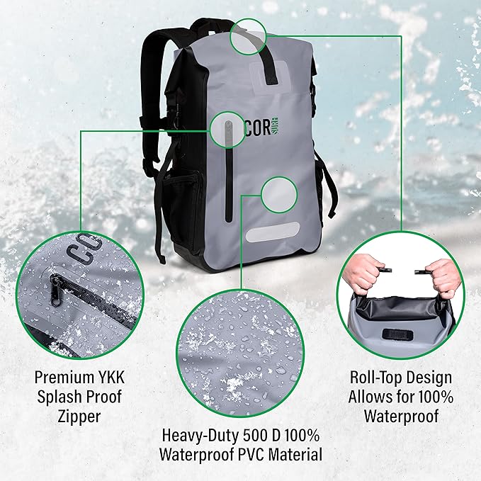 Waterproof Backpack with Laptop Sleeve | Heavy Duty Hiking, Kayak Dry Bag Backpack | Roll-Top Closure (25L, Green)